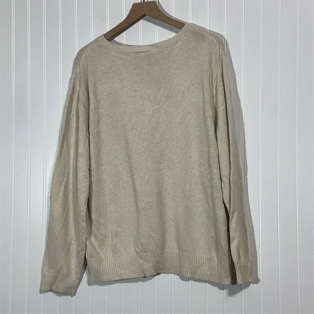 Koos of Course Sweater 1X Silk Lyocell Wool Appliqué Beige Pullover Art to‎ Wear - Picture 3 of 8